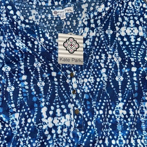 Kate Park Blue and White Splatter Print 3/4 Sleeve Small S Blouse Top Shirt NWT - Picture 6 of 6